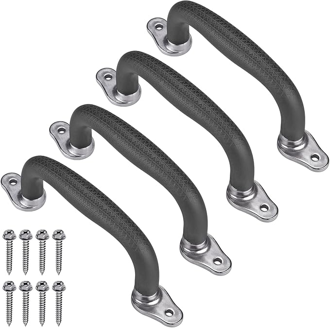 SELEWARE Black Playground Safety Handles, Non-Slip Kids Playground Grab Handle, Durable Indoor Outdoor Playset Handles for Playhouse, Treehouse, Climbing Frame, Jungle Gym, Swing Set, 4 Pack