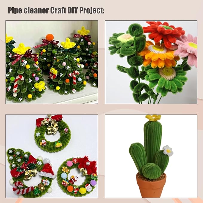 Swpohrat 100 Pieces Moss Green Pipe Cleaner Craft Set,Thick Fuzzy Chenille Stem Pipe Cleaners for DIY Craft Projects and Decorations