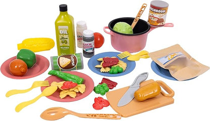 NurtureNature: Imaginative Minds - Farfalle Cooking Set - 44pc Toy Food, Kitchen Pot, Utensils, Pasta, Seasonings, Pretend Play, Earth Conscious, Kids 3+