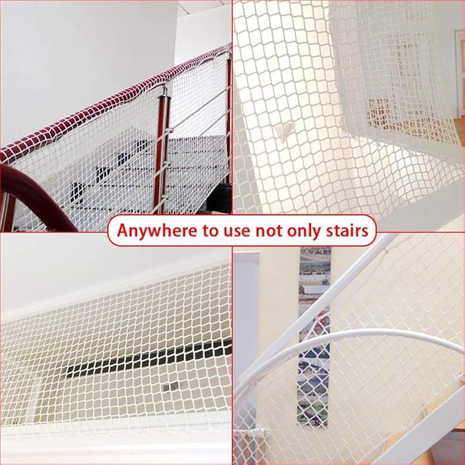 Child Safety Net 3.28ft x 9.84ft Stair Balcony Railing Protector/Pet Toy Anti-Fall Sturdy Polyester White – 1 Pack