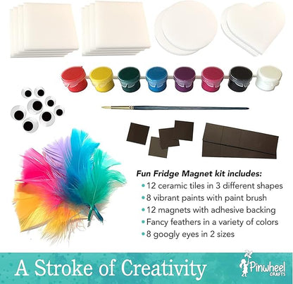 Pinwheel Crafts Magnetic Mini Tile Art Kit - DIY Kids Arts and Crafts Painting Kit - Decorate Cute Refrigerator or School Locker Magnets, Mini Art Items - Paint for Party Favors or Birthday Gifts
