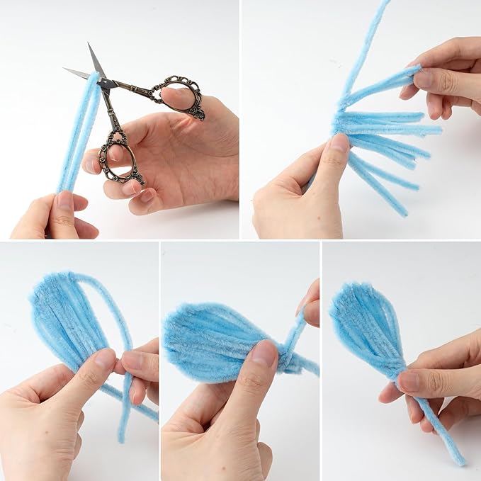 Caydo 300 Pieces Macaroon Pipe Cleaners for Flowers, Thick Fluffy Chenille Stems for Creative Art & Craft Making and Easter Decorations