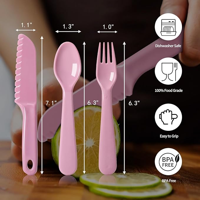 16Pcs Kids Plastic Utensils Kids Forks and Spoons Set, Multicolor Toddler Utensils, Reusable Kids Silverware Cutlery Set, Ideal for School Lunch Box, Camping, Travel, Party Favors BPA Free