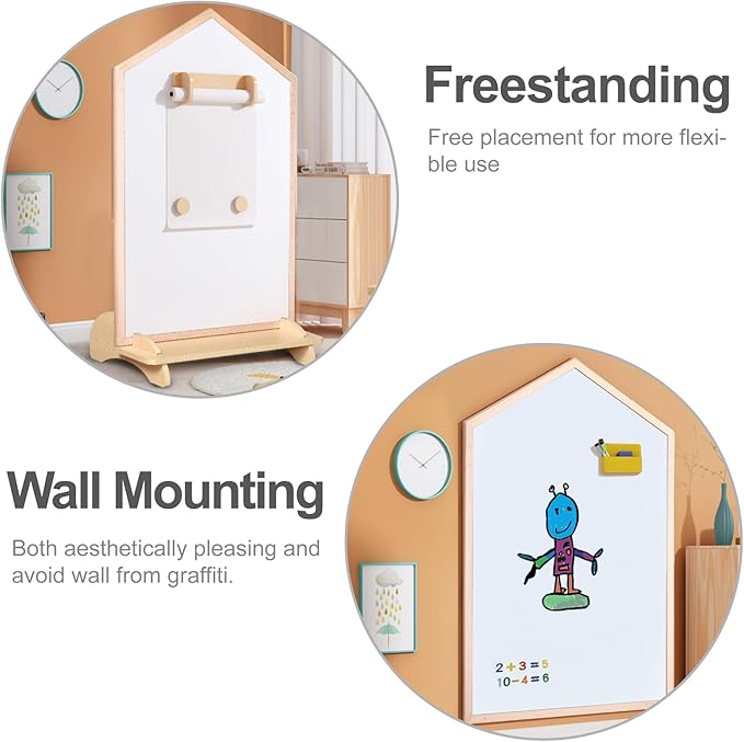 House Design Double-Sided Magnetic Drawing Board w/Detachable Roller for Kids, Extra Large Art Easel for Toddlers Boys and Girls Gift (Wall Mountable)