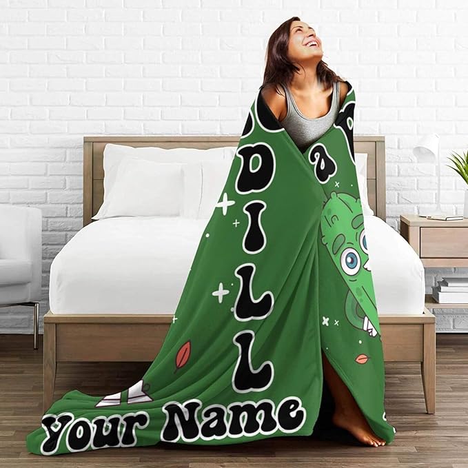 Custom Pickle Blanket with Name for Women Men, Personalized Cute I'm Kind of a Big Dill Themed Design Printed Throw Blankets for Teens Adults Lap, Chair Sofa, Giftable Blanket, 50"x 60"