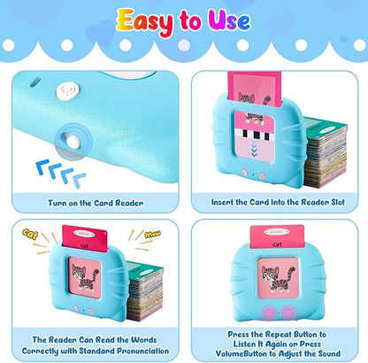 Talking Flash Cards Pocket Speech Toys - 336 Sight Words Montessori Audible Speech Buddy Preschool Educational Learning Pocketspeech Speech Therapy Toy for Toddler, ABC Learning (Blue)