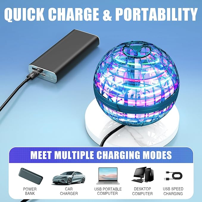 2025 Flying Orb Ball Toy, Galaxy Boomerang Hover Ball Led Lights Mini Drone Globe Hand Controlled Flying Ball Toys Cool Toys Gift for 6 7 8 9 10+ YearOld Boys Girls Teens Outdoor Toys(Blue)