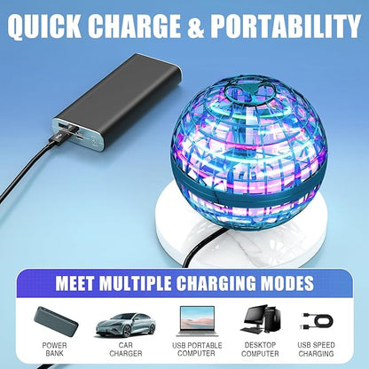 2025 Flying Orb Ball Toy, Galaxy Boomerang Hover Ball Led Lights Mini Drone Globe Hand Controlled Flying Ball Toys Cool Toys Gift for 6 7 8 9 10+ YearOld Boys Girls Teens Outdoor Toys(Blue)