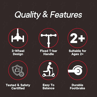 3 Wheel Scooter for Kids, Smooth Light Up LED Front Wheels, Wide Anti Slip Deck, Rear Foot Brake, Easy Lean to Steer Maneuvering, Indoor & Outdoor Ride On Toys for Ages 2 Up,