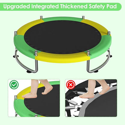 Trampoline for Kids, Upgrade Full Anti-Rust 440lbsToddler Trampoline with Net,Upgraded Ring Legs with Adjustable Gymnastics Bar&Toys, Gifts for Ages 1-8 Boys&Girls