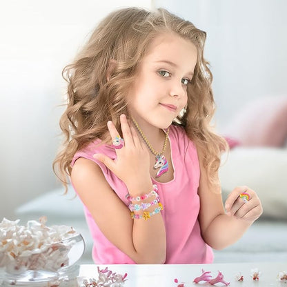Kids Jewelry for Little Girls Ages 4-6, Unicorn Play Necklace Bracelets Rings for Toddlers Girls 3-5 6-8, Childrens Costume Dress Up Jewelry Set, Princess Gifts for 3 4 5 7 6 8 Year Old Party Favor