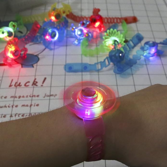 PROLOSO 24 Pack Light Up Party Favors Bulk Led Bracelets for Kids Fidget Spinner Toys Glow in The Dark Birthday Party Supplies Goodie Bags Fillers