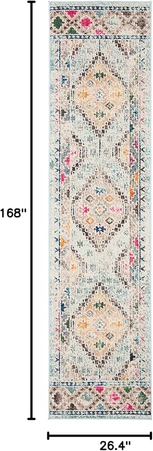 SAFAVIEH Madison Collection Runner Rug - 2'2" x 14', Blue & Yellow, Boho Diamond Distressed Design, Non-Shedding & Easy Care, Ideal for High Traffic Areas in Living Room, Bedroom (MAD418K)