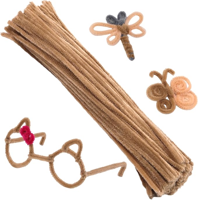 100 Pieces Pipe Cleaners Chenille Stem, Solid Color Pipe Cleaners Set for Pipe Cleaners DIY Arts Crafts Decorations, Chenille Stems Pipe Cleaners (Coffee)
