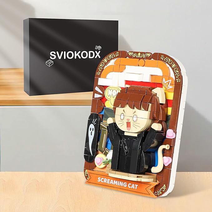 Cute 3D Painting Anime Toy Building Sets,Model Building Kits for Kids and Adults,Screaming Cat Building Blocks Sets ,Famous Art Sets for Women,Birthday Gifts for Kids(416+ Pieces Bricks)