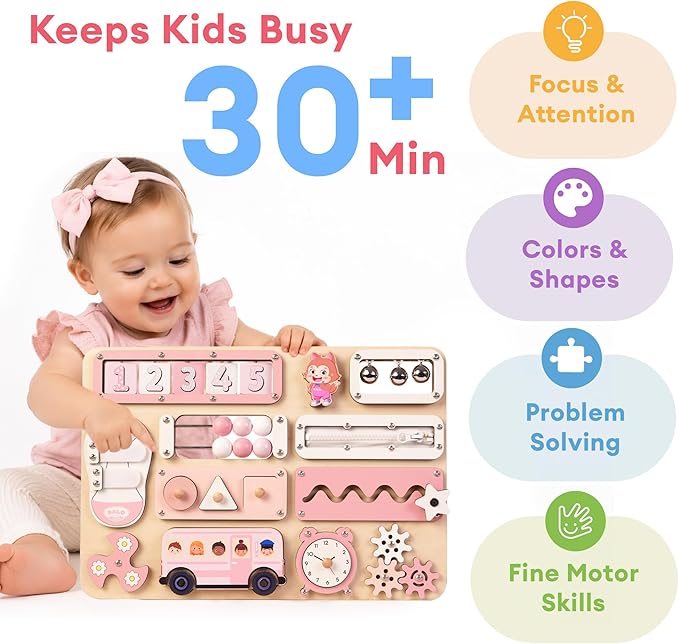 KALOTOYS Large Montessori Busy Board for Baby & Toddlers 1-3 — 17-Inch Wooden Sensory Activity Board — Fine Motor Skills & Early Learning Educational Toy for 1 2 3 Year Old, Travel Friendly & Safe