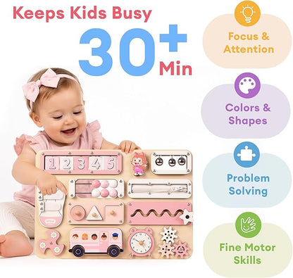 KALOTOYS Large Montessori Busy Board for Baby & Toddlers 1-3 — 17-Inch Wooden Sensory Activity Board — Fine Motor Skills & Early Learning Educational Toy for 1 2 3 Year Old, Travel Friendly & Safe