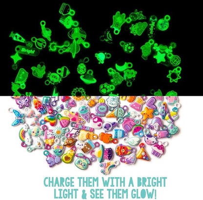 Craft-tastic DIY Glow in The Dark Charm Bracelets – Design 4 Customizable Bracelets with 120+ Easy-to-Make Puffy Sticker Charms – Creative Arts & Crafts Gift – Jewelry Making Set for Kids - Ages 6+