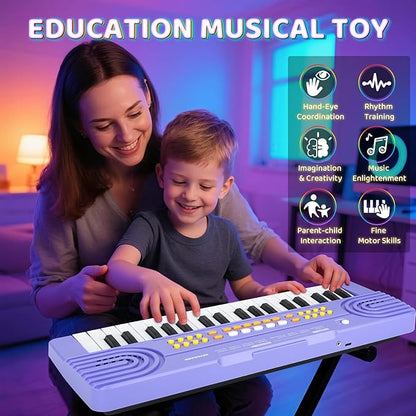 Upgraded Piano Keyboard Kids Toy for 4 Year Old Girl Birthday Gift 37 Key Purple Pianos with Microphone Toddler First Music Instrument Toys for 3 4 5 6 7 Year Old Boys Girls Gifts