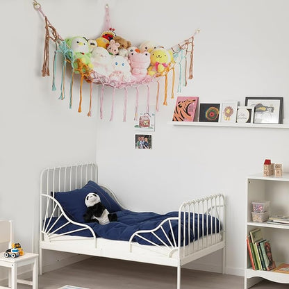Boho Stuffed Animals Net or Hammock Large,55 inch Toy Hammock Macrame Stuff Animal Storage Corner Hanging Net Holder,Mesh Hammock Plush Toy Organizer with Hooks for Bedroom,Nursery (colorful)