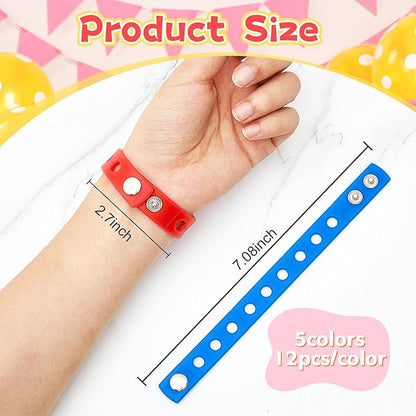 Aoriher 60 Pcs Silicone Charm Bracelet 7 Inch Charm Bracelet Christmas Stocking Stuffers for Kids Adjustable Silicone Wristbands Bulk for Party Supplies Gift