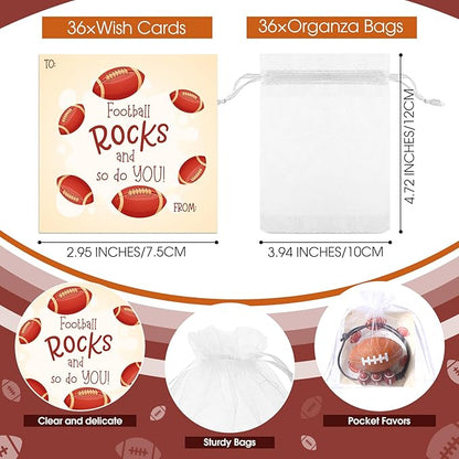 36 Sets Valentine's Day Football Gifts Mini Football Stress Balls Football Bracelets with Football Valentines Cards Football Team Gifts Party Favors for Valentine's Day Carnival Birthday