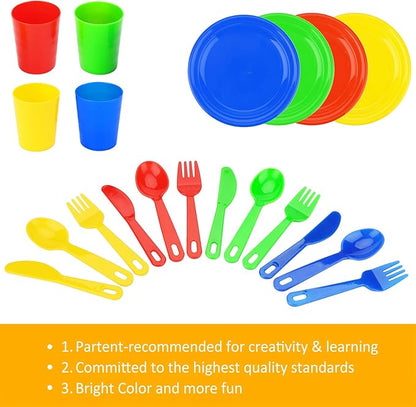 Flormoon Play Dishes Set - 27pcs Durable Pretend Play Cooking Toys - Super Sturdy, BPA Free, Food Safe, Phthalate Free - Kid Dishes Kitchen Toys for Boys and Girls 2+ Years