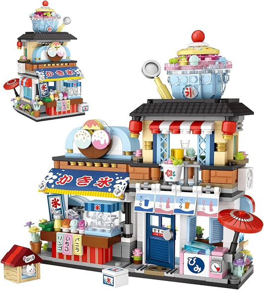 Japanese Street View Ice Drink Shop Mini Building Blocks, MOC Creative DIY Simulation Architecture, 668 Pcs Mini Simulation Architecture Construction Toy
