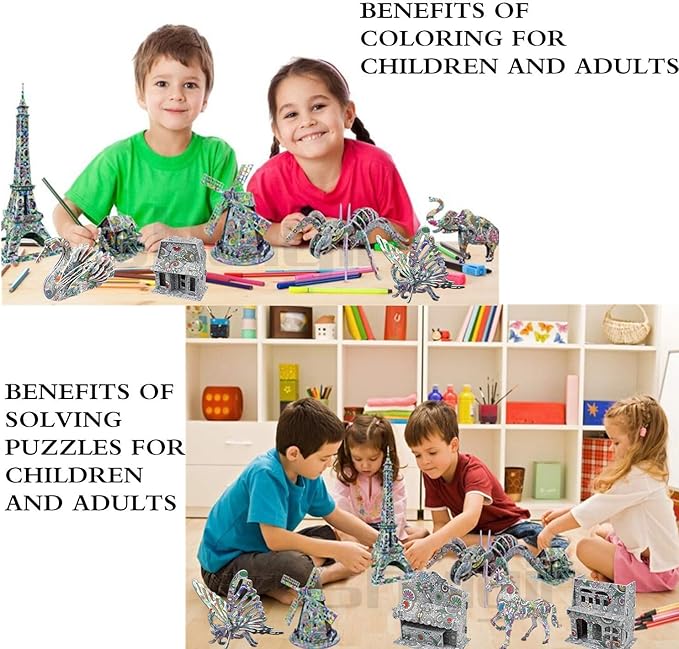 KAZOKU Crafts for Girls Ages 8-12 3D Coloring Puzzles Toys 4 Animals Puzzles with 12 Pen Markers Creative Arts and Crafts Kits for Kids Ages 8 9 10 11 12 Birthday Children's Day for Grils Boys