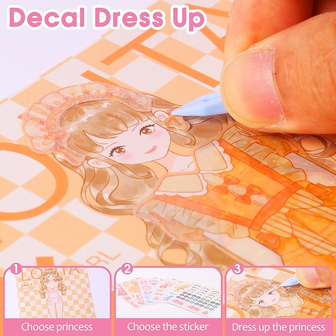 Princess Dress Up Game Set, 7 in 1 Activity Book for Kids, Foil Art & Diamond Painting, Art Craft Kit Gift for Kids Ages 4 5 6 7 8 9+ Year Old