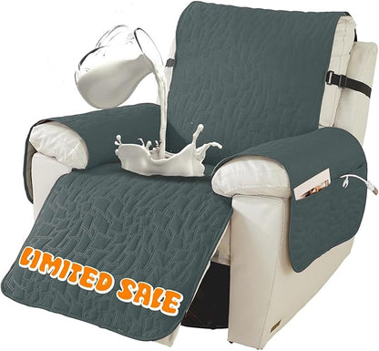 XINEAGE 100% Waterproof Recliner Chair Covers with Elastic Straps, Nonslip Reclining Couch Covers Washable Recliner Couch Cover with Pockets Furniture Protector for Pets Dogs (Dark Gray, 25")