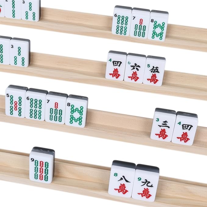GOTHINK Wooden Mahjong Tiles Trays/Racks/Holders Set of 4, Upgrade Your Mahjong Game, Racks for Mahjong, Mexican Train, Dominoes, and More (Racks Only)