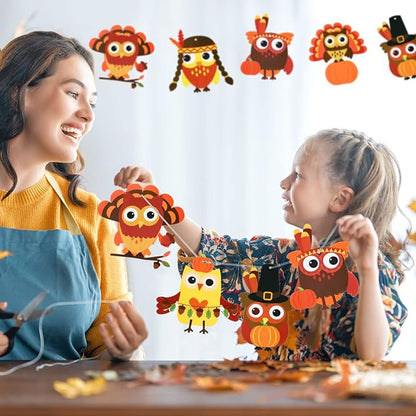 Autumn Thanksgiving Owl Craft Kit for Kids DIY Fall Turkey Day Paper Craft Kits Assorted Owl Shapes Gift with Pumpkins Favors Thanksgiving Day Project Home Classroom Game Activities(24 Sets)