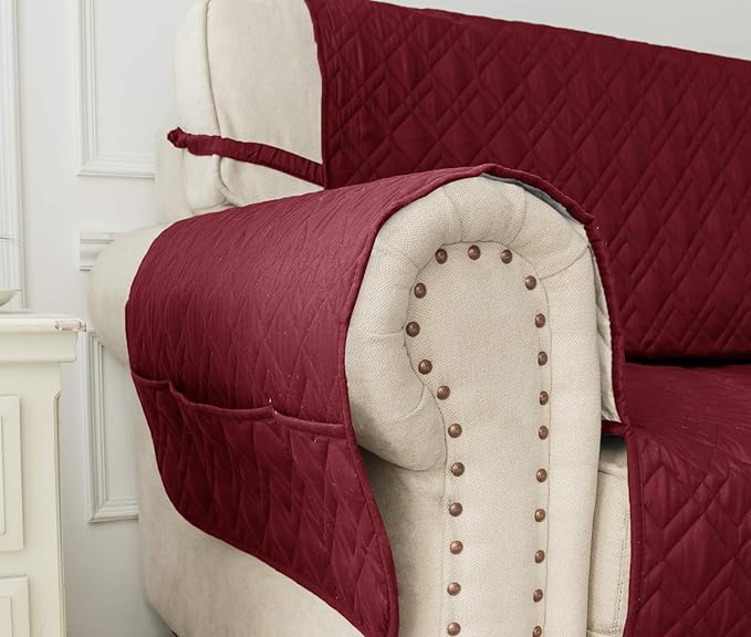 Ameritex Couch Sofa Slipcover 100% Waterproof Nonslip Quilted Furniture Protector Slipcover for Dogs, Children, Pets Sofa Slipcover Machine Washable (Burgundy, 68")