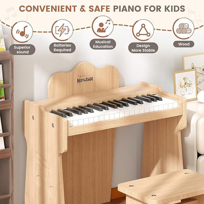 Kids Piano Keyboard, 37 Keys Wooden Digital Piano for Kids, Mini Baby Piano Toy, Music Educational Instrument Toy for 2+ Girls and Boys (Light Oak)