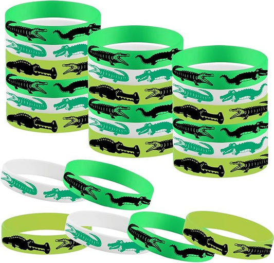 48PCS Reptile Crocodile Party Rubber Bracelets, Reptile Party Supplies Decorations Gifts Prize Goodie Bag Favors Crocodile Silicone Wristbands