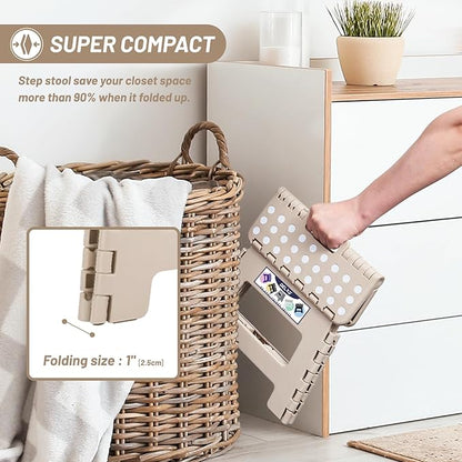 Delxo Folding Step Stool,9 Inch Lightweight Plastic Step Stool,Portable Collapsible Foldable Step Stool Non Slip Folding Stools for Kitchen Bathroom Bedroom in Khaki,1 Pack