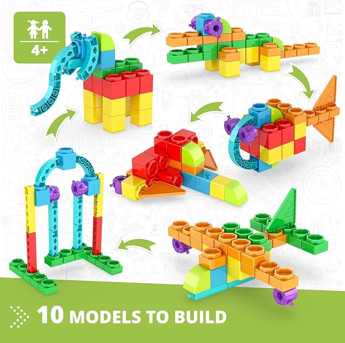 Engino STEAM Maker Junior 10 Model Set, Stackable Building Blocks, STEM Building Toys, Educational Toys for Kids 4+, Gift for Boys & Girls