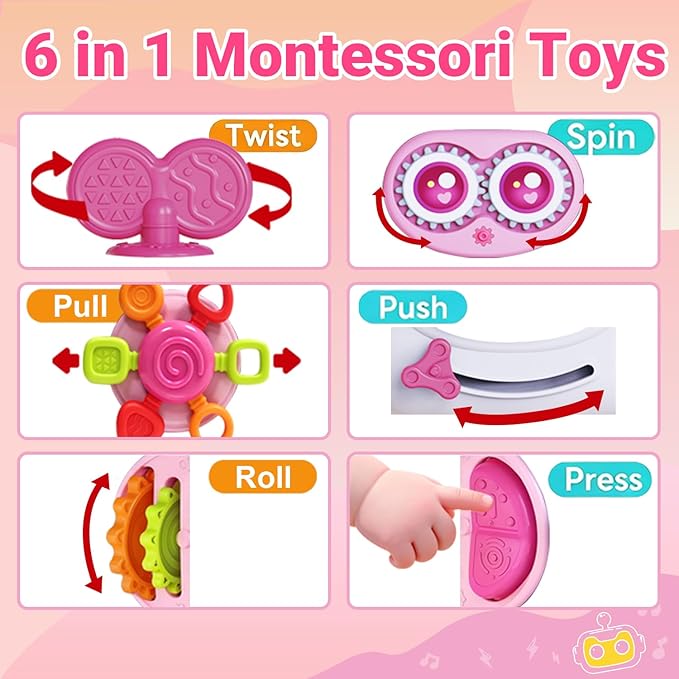 Toys for 1+ Year Old Girl, Musical Busy Cube for Toddlers 1-3 year old, Montessori 6-in-1 Activity Cube with Lights & Sounds, Wheels for Tummy Time & Crawling Training, Birthday Gifts for Baby Girl