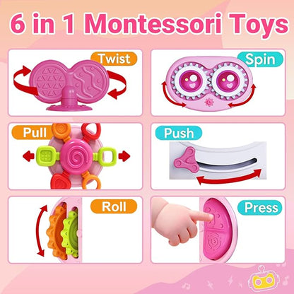Toys for 1+ Year Old Girl, Musical Busy Cube for Toddlers 1-3 year old, Montessori 6-in-1 Activity Cube with Lights & Sounds, Wheels for Tummy Time & Crawling Training, Birthday Gifts for Baby Girl