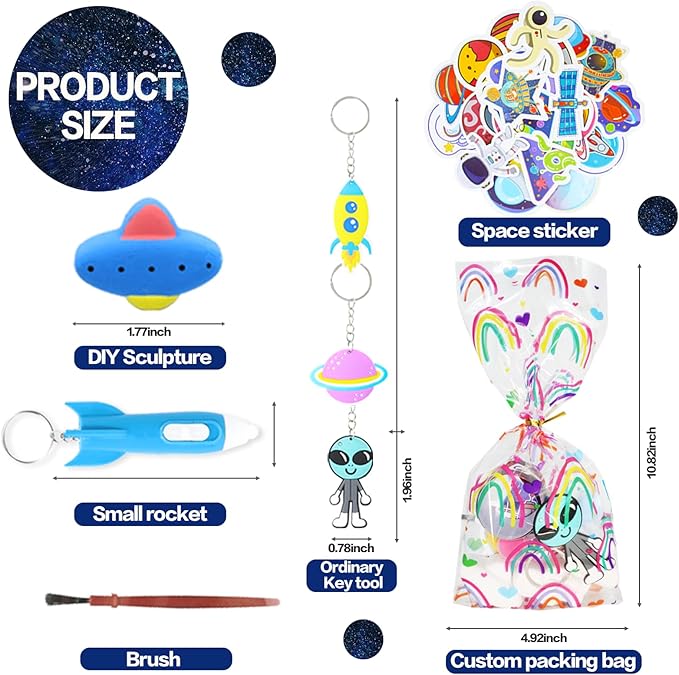 146 pcs Space Party Favors, Hands Slap Bracelets Rocket Keychains Sticker, Space Themed Toys for Kids Painting Kit, Galaxy Theme Bag Fillers for Classroom Prizes Birthday Kids Gift