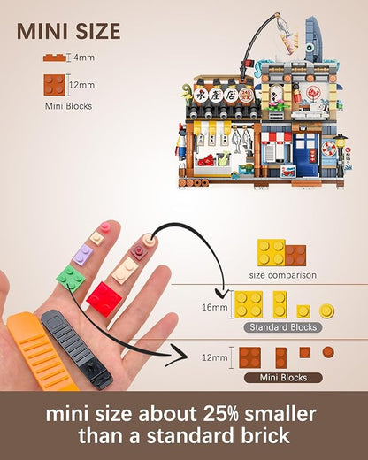 Japanese City Street View Seafood Store Building Blocks Set, Aquatic Products Shop MOC Creative House, Simulation Architecture Construction Toy, Gifts Idea for Kids Adults (Mini Blocks 790 pcs)