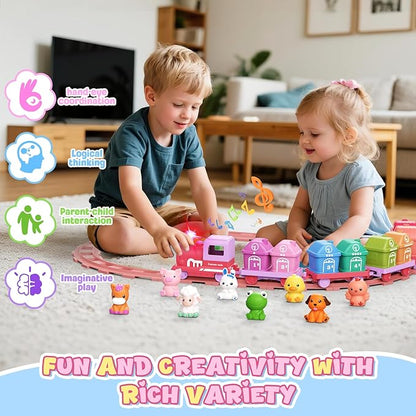 Train Set for Girls 2-4, Electric Toy Train with Farm Animals & Music & Lights, Montessori Counting & Sorting Learning Toys for Toddler Girls 1 2 3 Year Old, Christmas Easter Birthday Gift