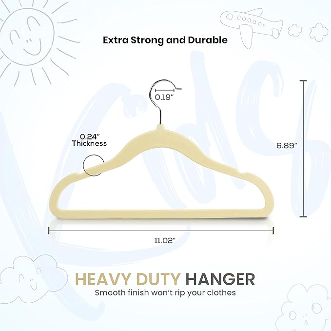 Utopia Home Kids Hangers Velvet (60 Pack) - 11 Inch Durable Baby Hangers for Closet - Perfect for Toddler & Non Slip for Everyday Use (Ivory)