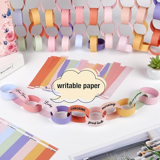 CHRORINE 600Pcs Colorful Paper Chains Strips for Birthday Party Decorations DIY Crafts Supplies (Fresh Color, 1 x 7.08 inches)