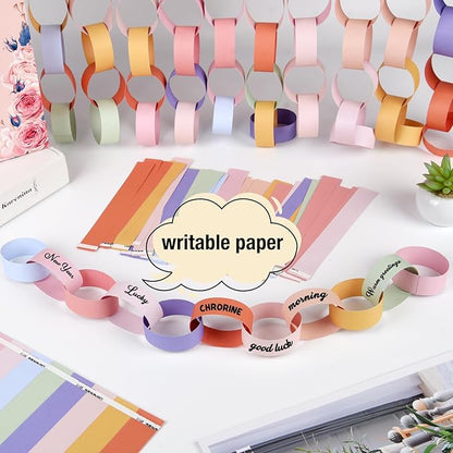 CHRORINE 600Pcs Colorful Paper Chains Strips for Birthday Party Decorations DIY Crafts Supplies (Fresh Color, 1 x 7.08 inches)