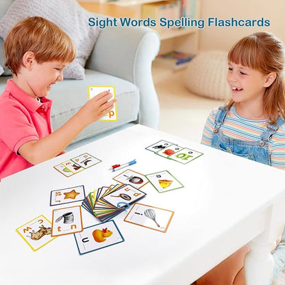 Phonics Sight Words Flash Cards Kindergarten, CVC Word Games Vowel Spelling Flashcards Learn to Read Write Montessori Educational Homeschool Supplies for Toddlers Preschool Learning Activities