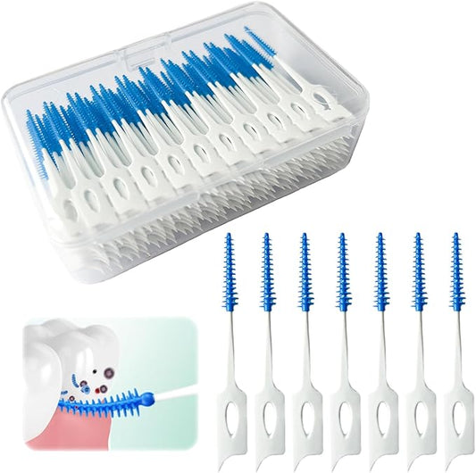 Ndzefan160PCS Portable Silica Gel Toothpick Toothbrush Original Suitable for Oral Care of Adults and Children,Toothpick Brushes Teeth Cleaning Tool (Blue)