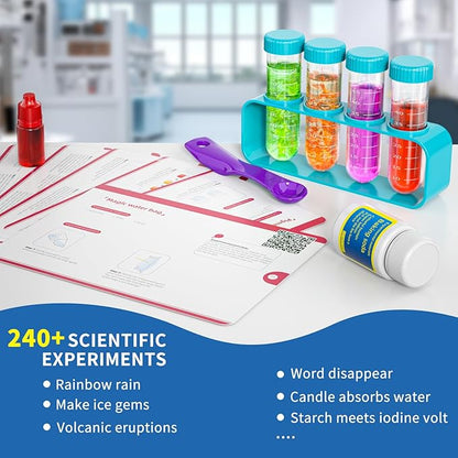 240+ Lab Experiments Science Kit for Kids 4-6-8-12, STEM Educational Scientific Toys for Boys Girls with Lab Coat Scientist Costume & Goggle, Chemistry Set Birthday for Kids Boys Girls