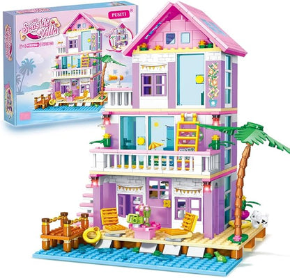 Seaside Villa Building Set 573 Pieces Toys for Girls Building Blocks House Toys Beach Villa Construction Toys Holiday Cottage Building Bricks Toys for Girls Age 6+